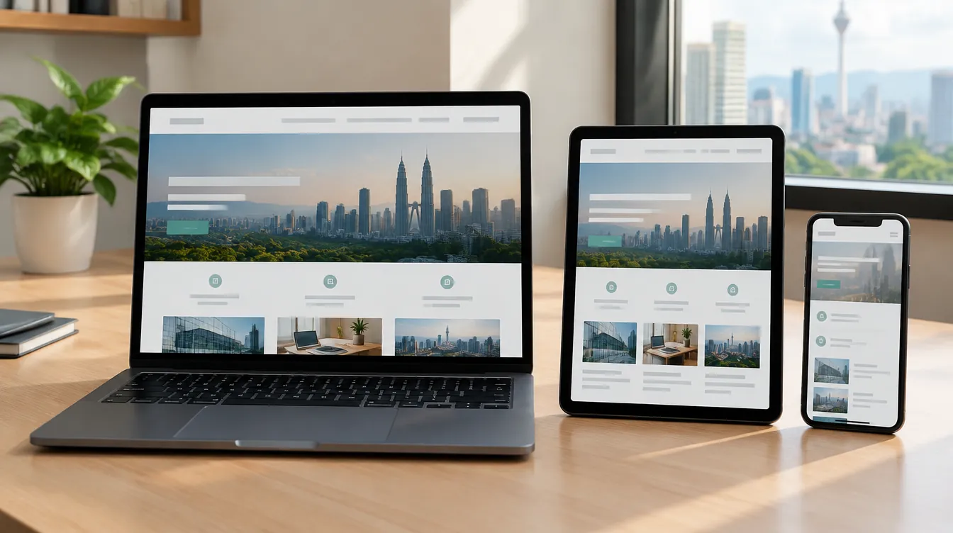 The same business website on a laptop, a tablet and a phone