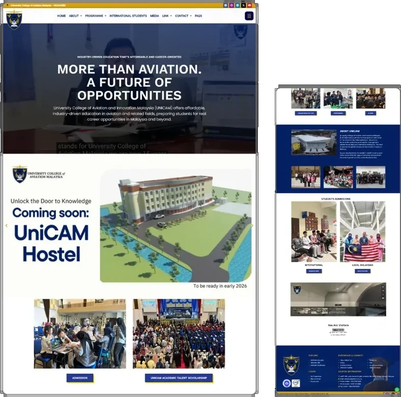 UniCAM website design (aviation university) by Lucian Yong, freelance web designer