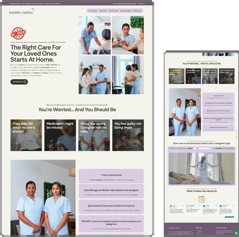 Sands Caring website design (caregiver services) by Lucian Yong, freelance web designer
