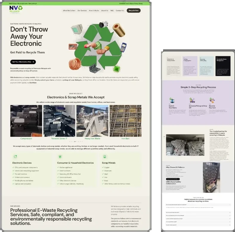 NV Reliance website design (e-waste recycling) by Lucian Yong, freelance web designer