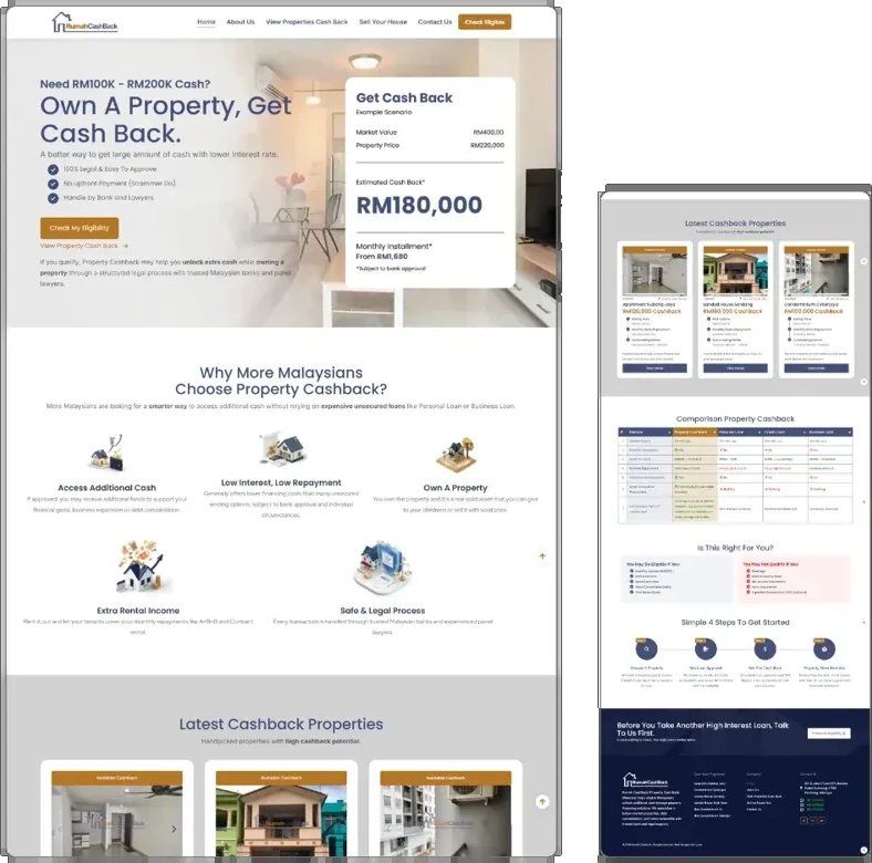Rumah Cashback website design (property platform) by Lucian Yong, freelance web designer