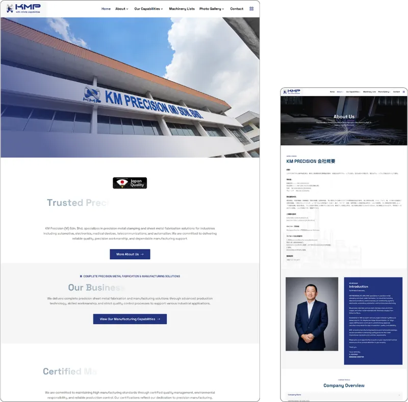 KMP Precision website design (metal factory) by Lucian Yong, freelance web designer