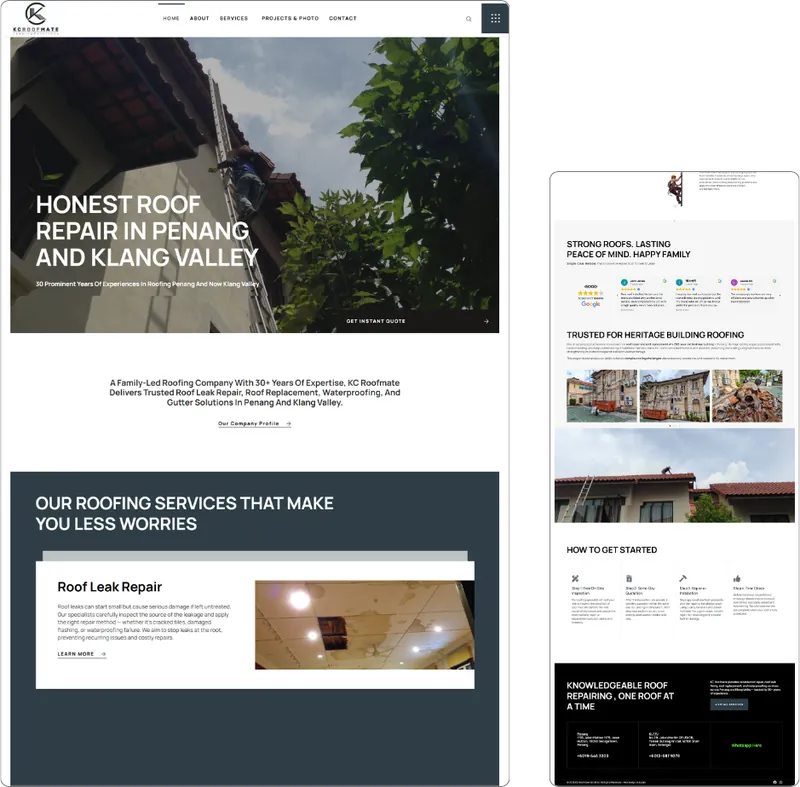 KC Roofmate website design (roofing company) by Lucian Yong, freelance web designer