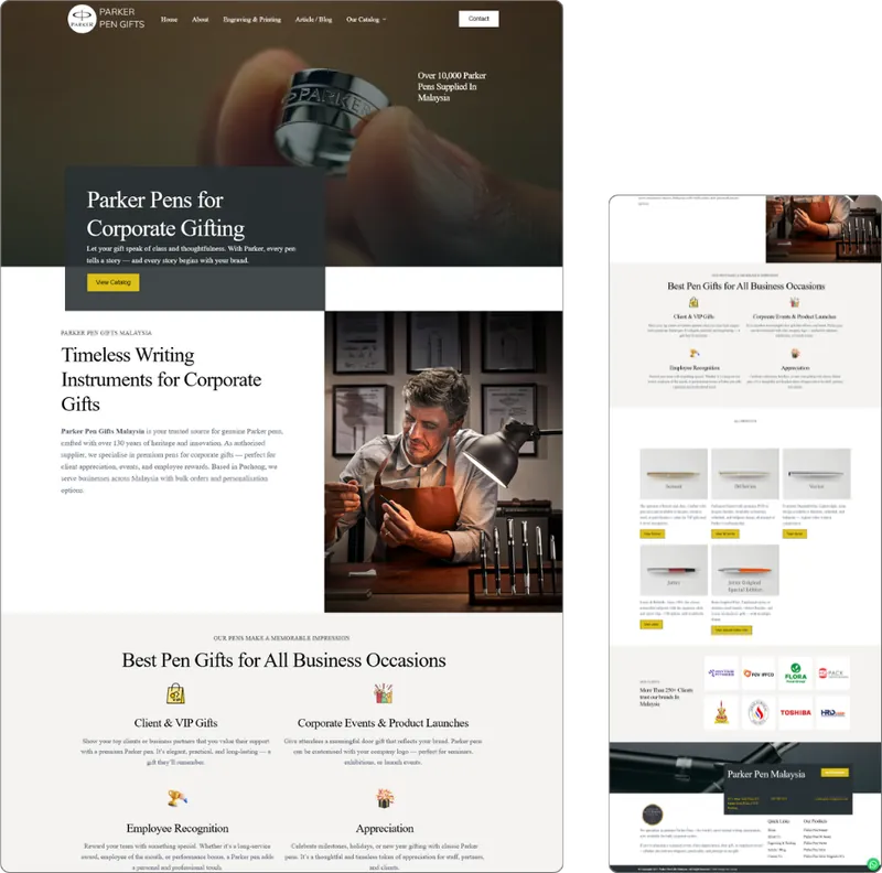 Pen Gifts website design (corporate gifts) by Lucian Yong, freelance web designer