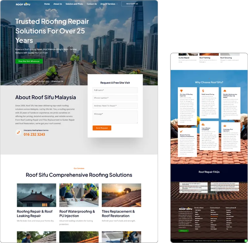 Roof Sifu website design (roofing) by Lucian Yong, freelance web designer