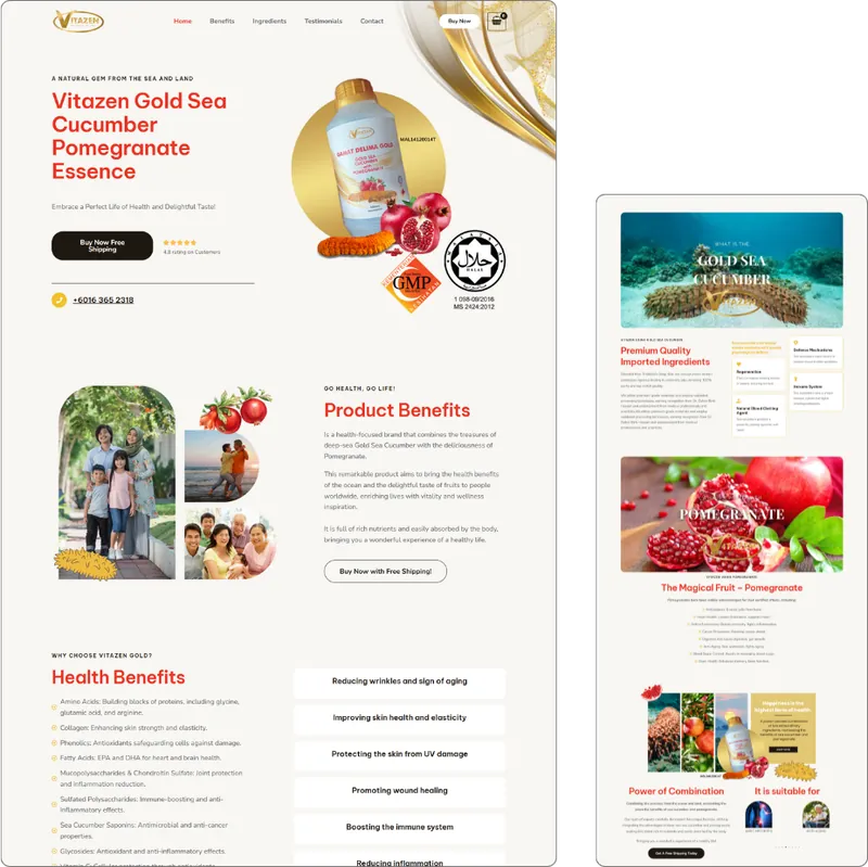 Vitazen website design (supplements) by Lucian Yong, freelance web designer