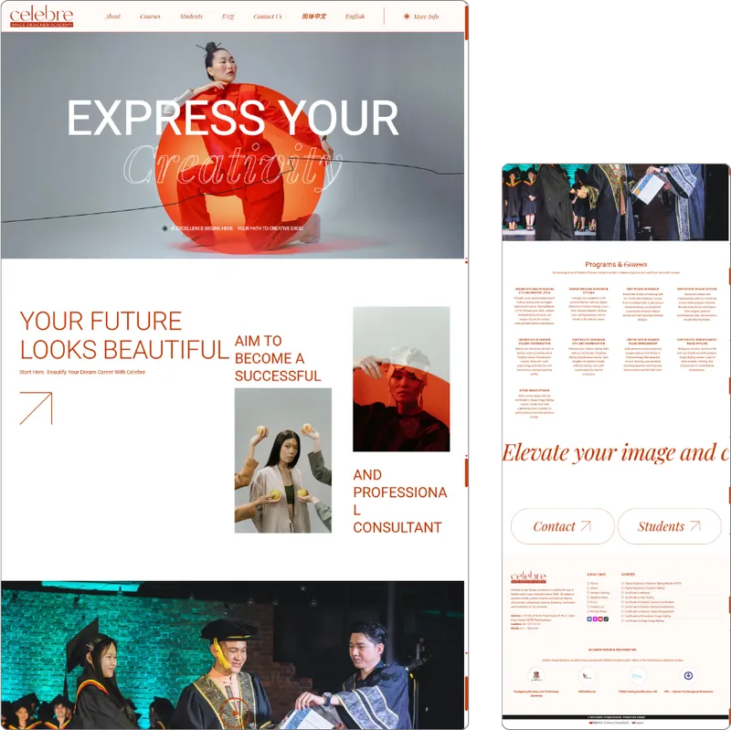Celebre website design (fashion academy) by Lucian Yong, freelance web designer