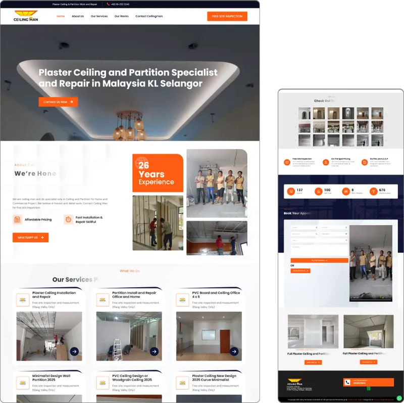 Ceilingman website design (construction) by Lucian Yong, freelance web designer