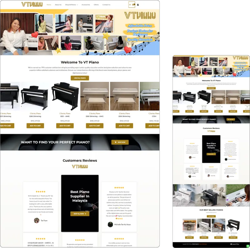 VT Piano website design (wholesale and retail) by Lucian Yong, freelance web designer