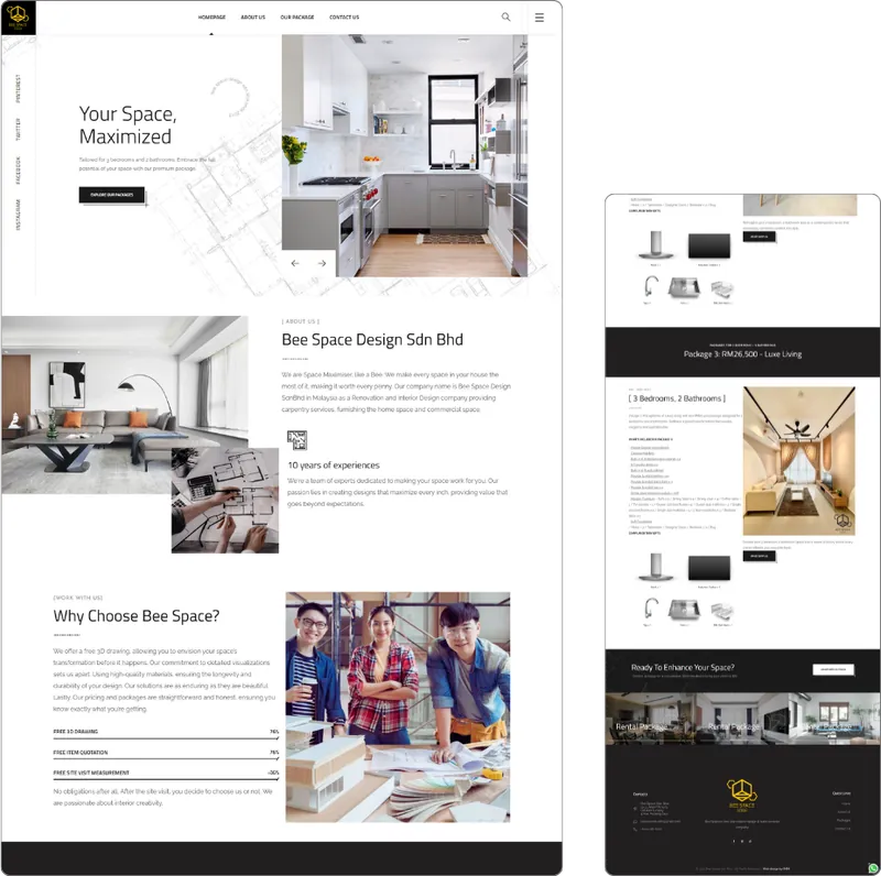 Bee Space website design (interior designer) by Lucian Yong, freelance web designer