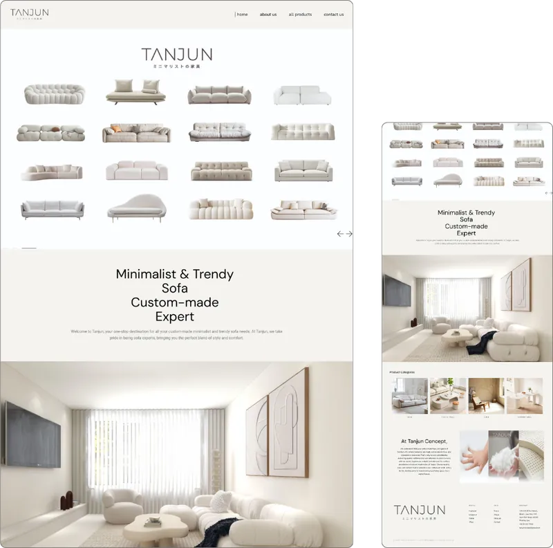 Tanjun website design (furniture) by Lucian Yong, freelance web designer