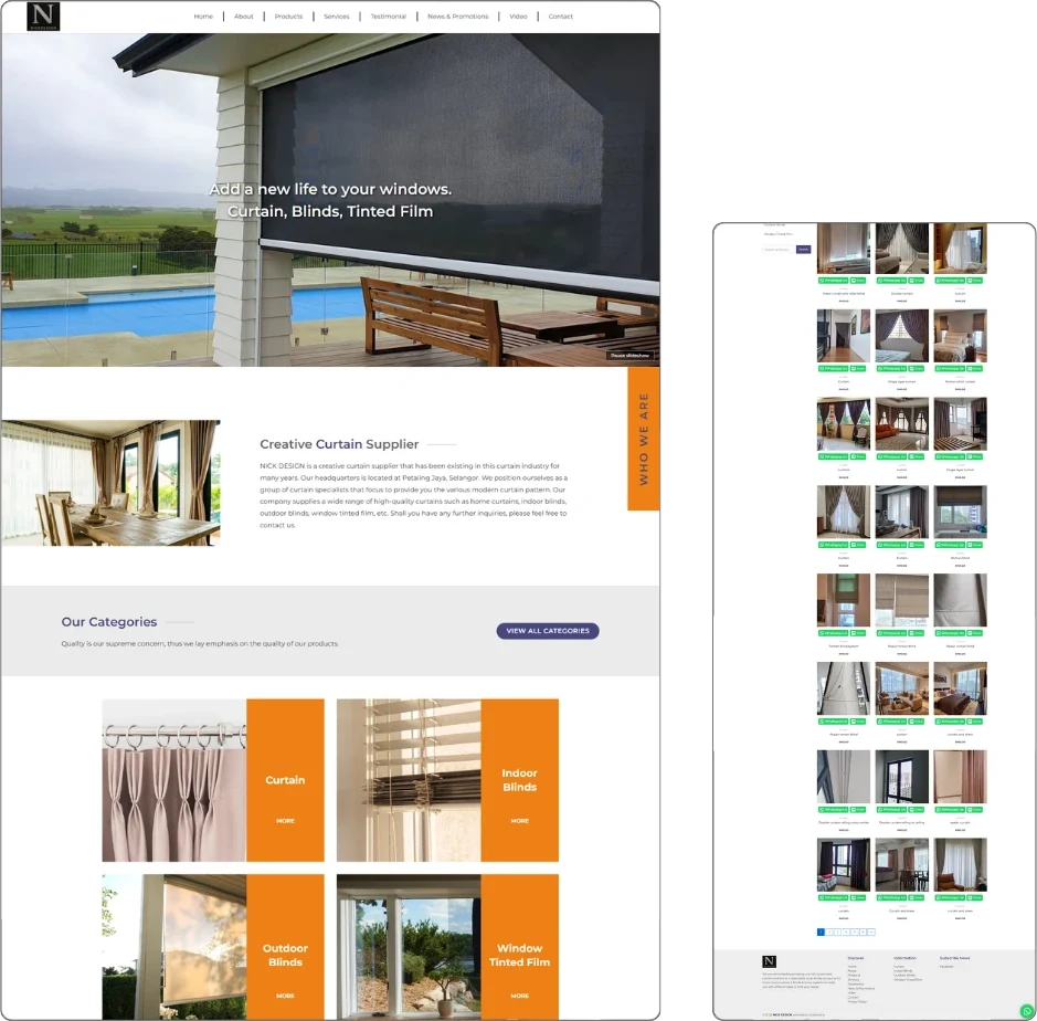 Nick Curtain website design (curtains & blinds) by Lucian Yong, freelance web designer