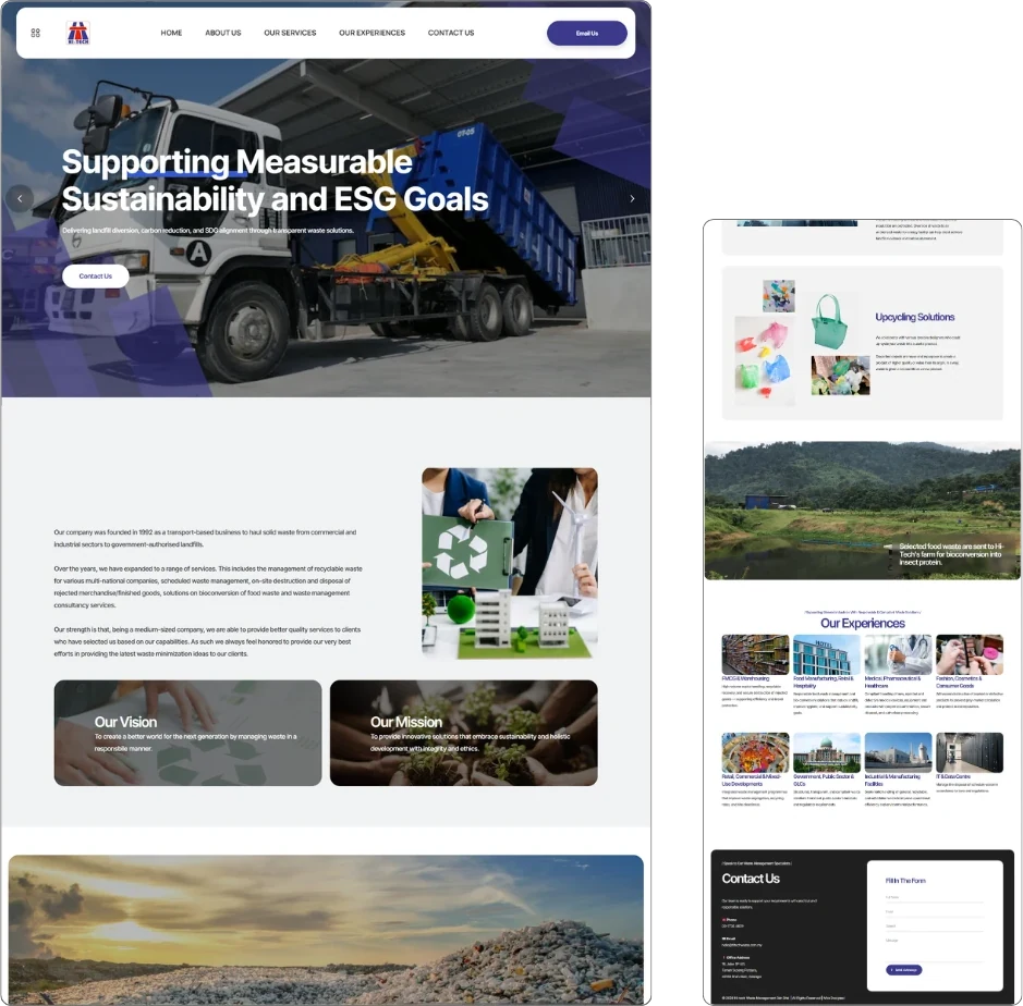 Hitech Waste website design (waste management) by Lucian Yong, freelance web designer