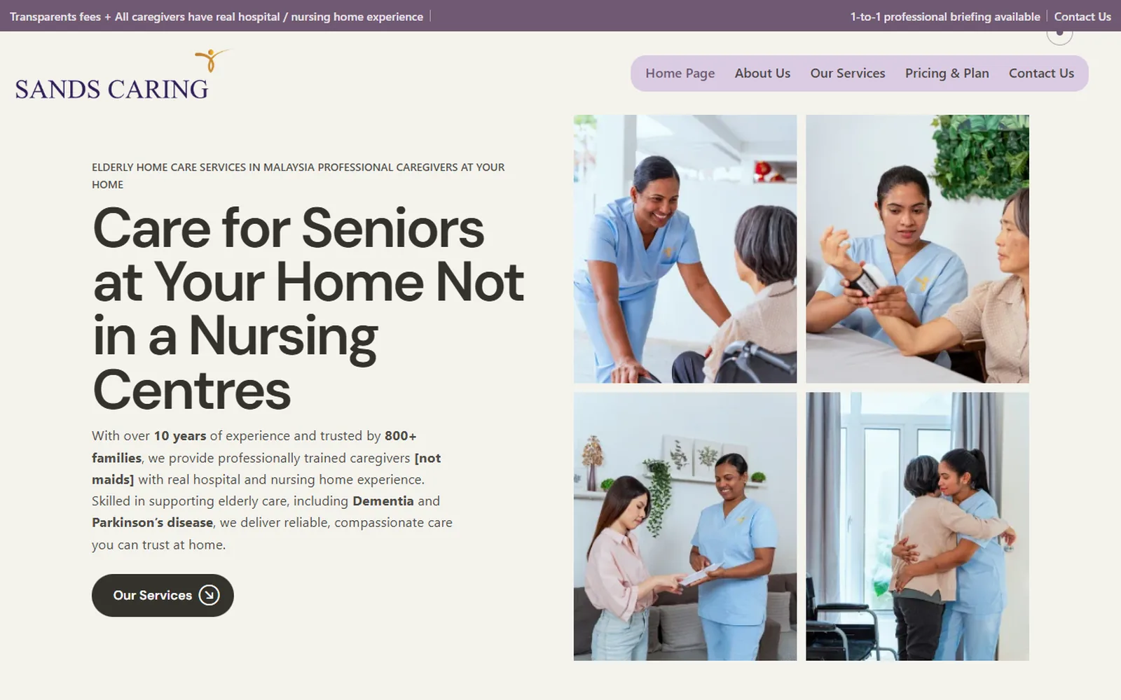 Sands Caring website after the redesign