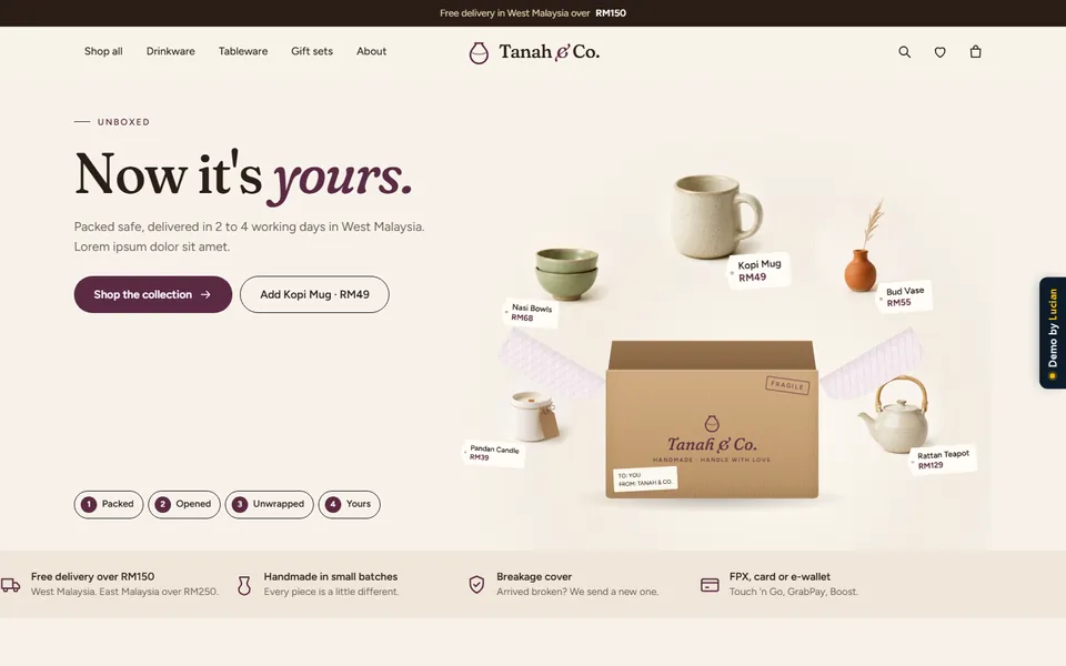 Templat website Kedai Online (E-dagang), skrin pertama demo