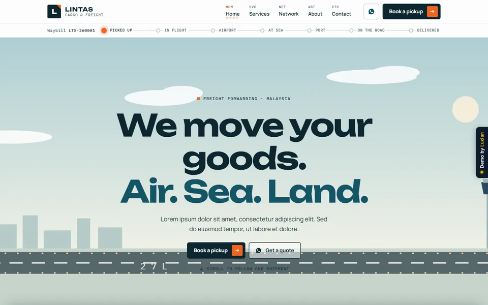 Templat website Logistik & Kargo, skrin pertama demo