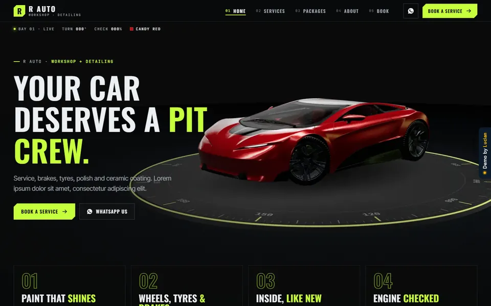 Templat website Bengkel Kereta & Detailing, skrin pertama demo