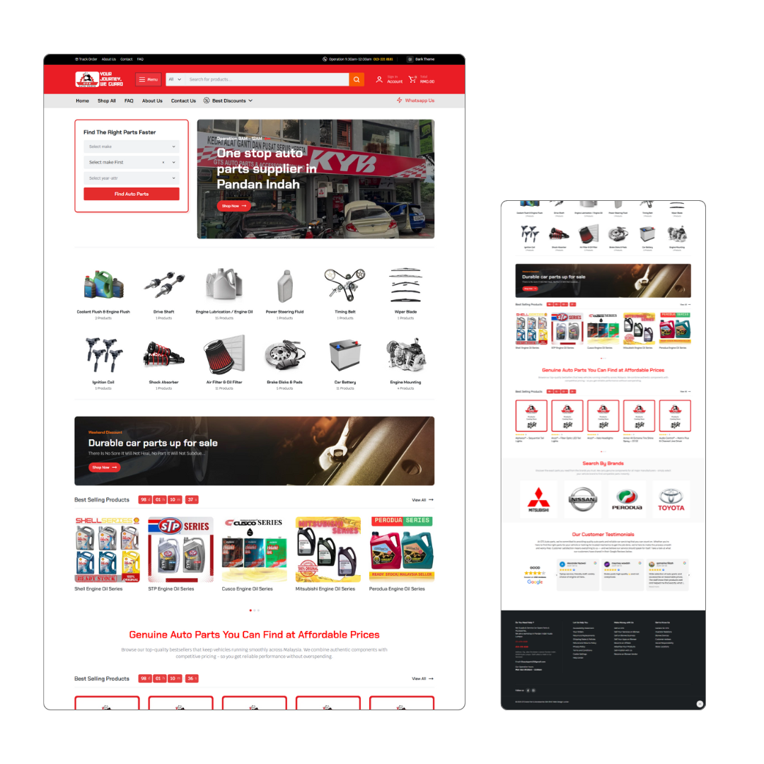 Freelance Website Designer Portfolio Catering Autospart parts website